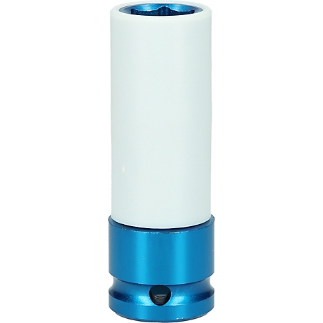 Zylinderförmiger Aufsatz, weiss mit blauem Sockel.